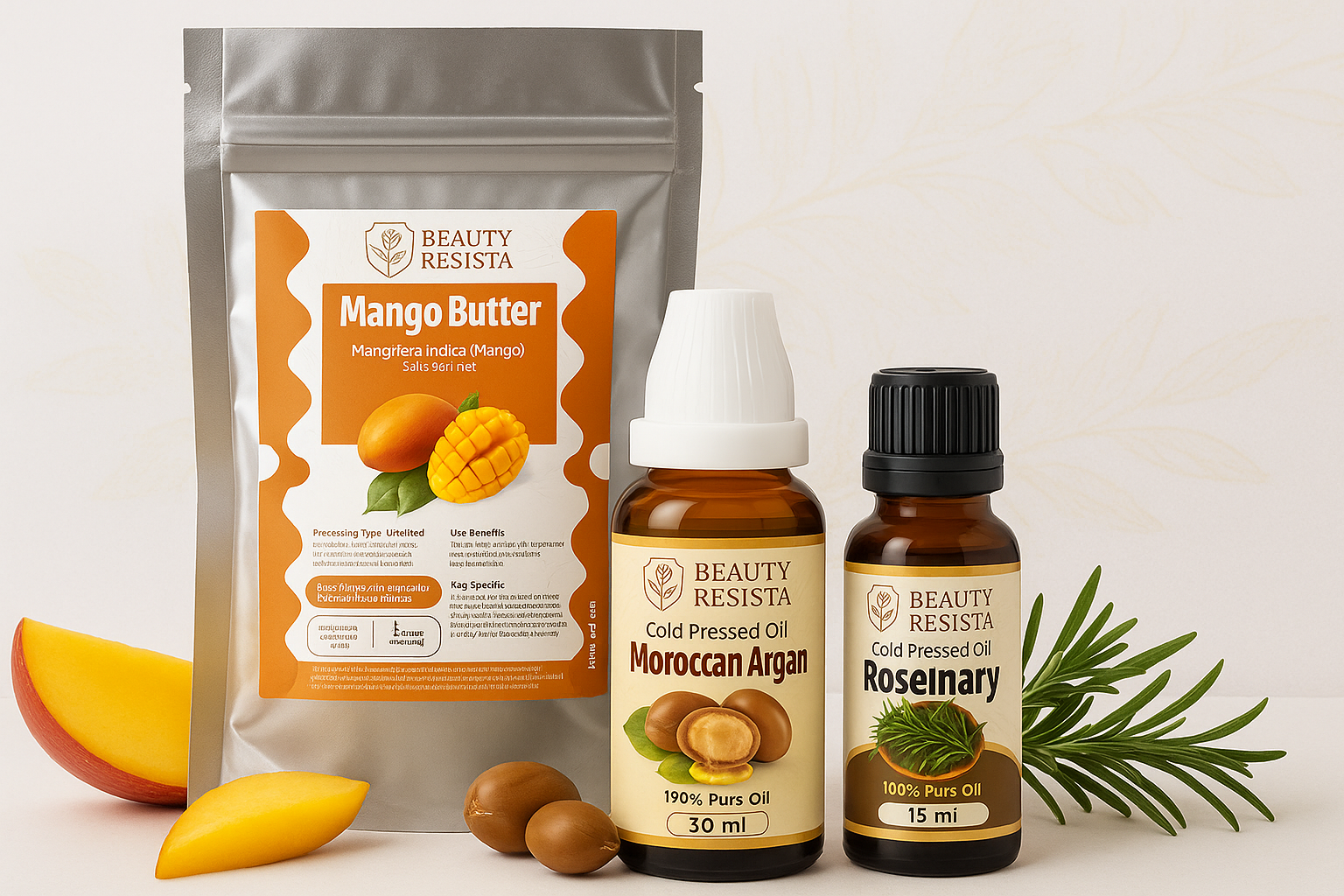 Beauty Resista Hair Nourish DIY Combo | Argan Oil + Rosemary Essential Oil + Mango Butter | Natural Hair Care Kit for Growth, Shine & Scalp Nourishment | Paraben-Free