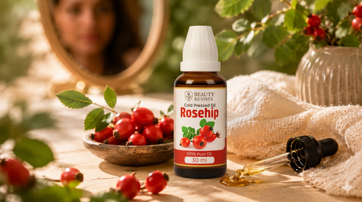 Why Rosehip Oil is called Nature's Retinol featuring Beauty Resista Cold-Pressed Rosehip Oil for naturally radiant and healthy-looking skin.