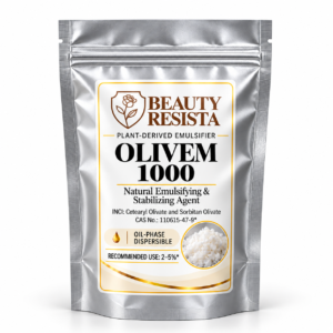 Beauty Resista Olivem 1000 cosmetic-grade Cetearyl Olivate and Sorbitan Olivate nonionic oil-in-water emulsifier for creams, lotions and moisturizing cosmetic formulations.