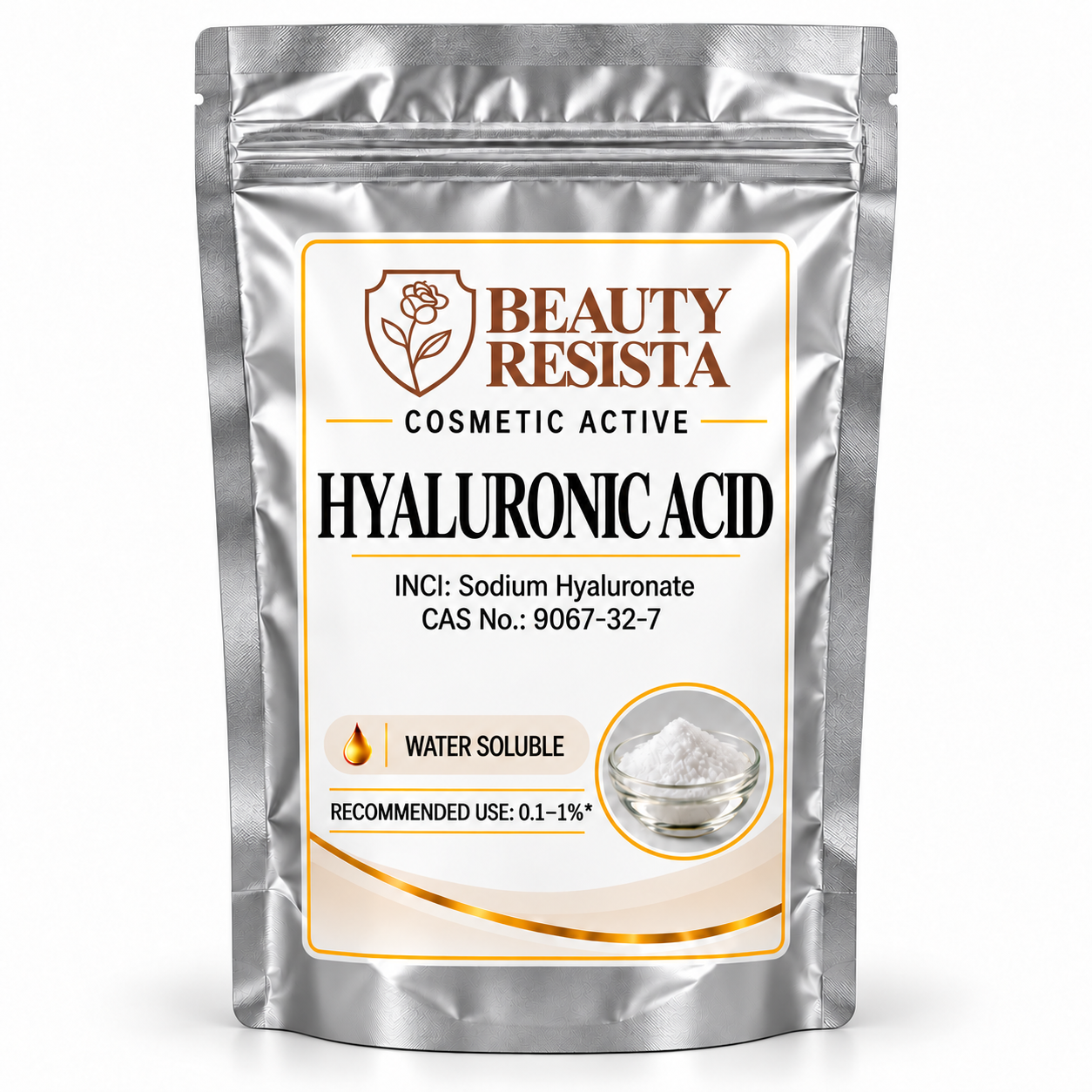 Beauty Resista Hyaluronic Acid Sodium Hyaluronate cosmetic-grade skincare raw material for hydrating, moisture-retaining and plumping cosmetic formulations.