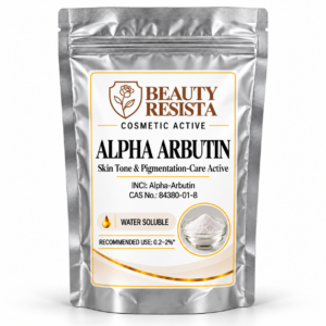 Beauty Resista Alpha Arbutin cosmetic-grade skincare raw material for brightening, radiance, uneven-looking skin tone and dark-spot appearance formulations.