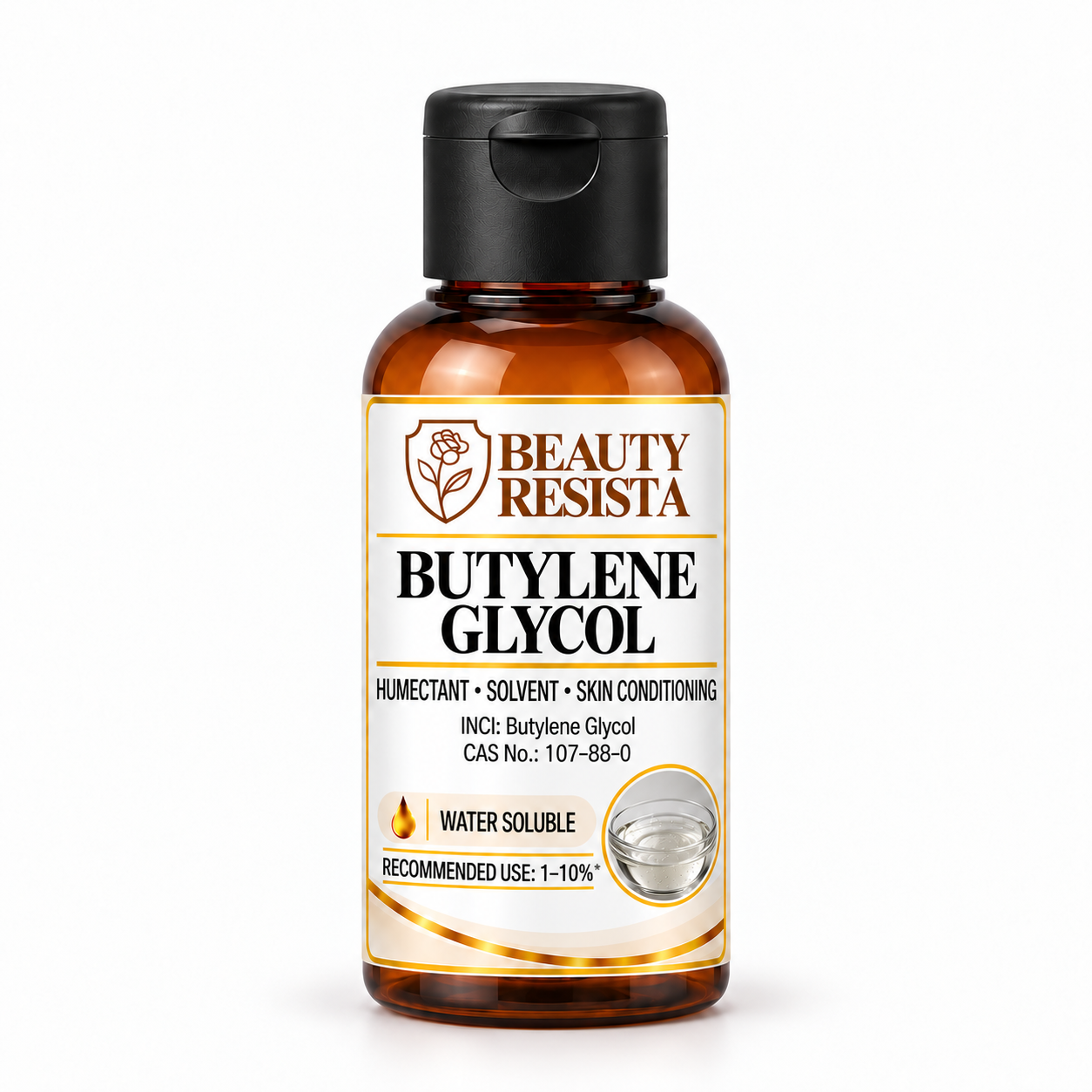 Beauty Resista Butylene Glycol cosmetic-grade humectant and solvent raw material for hydrating skincare, haircare, serums, toners, creams and lotions.